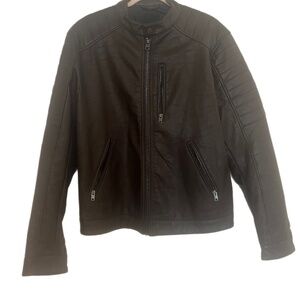 H&M Chocolate Biker Jacket Lined Zippers Moto padded jacket